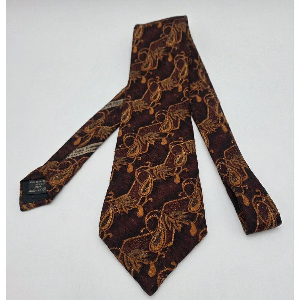 Ermenegildo Zegna Men's Silk Paisley Tie Burgundy Gold Italy Luxury Designer